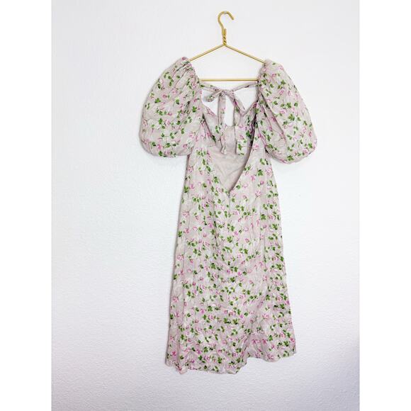 Revolve LPA Hartley Midi Dress Size Medium Floral Puff Sleeve Coquette Feminine - Picture 13 of 14
